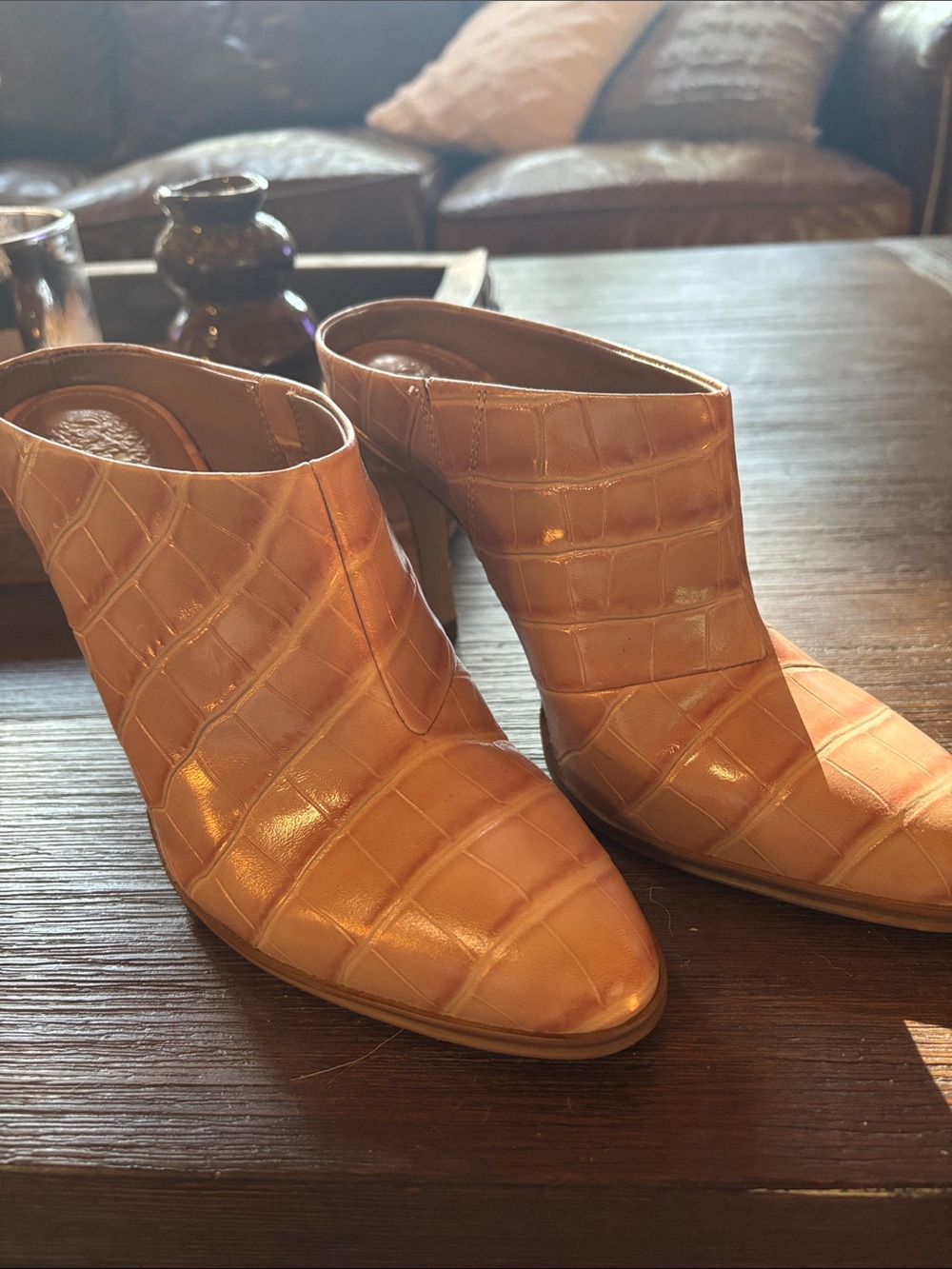 Vince Camuto Croc-Embossed Leather Mule - Nude Size 8.5
